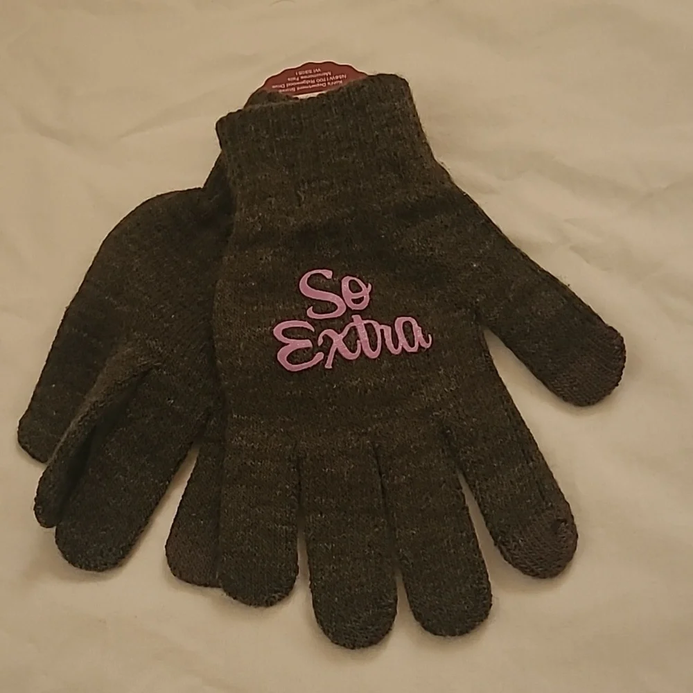 Heritage Kids' Dark Gray Mittens with Pink Horse